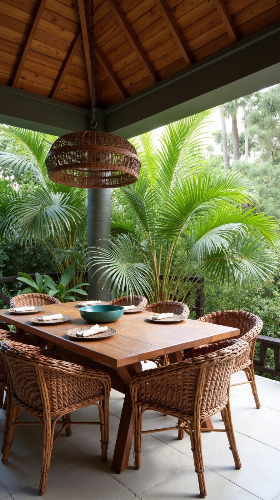 tropical dining with weather resistant woods