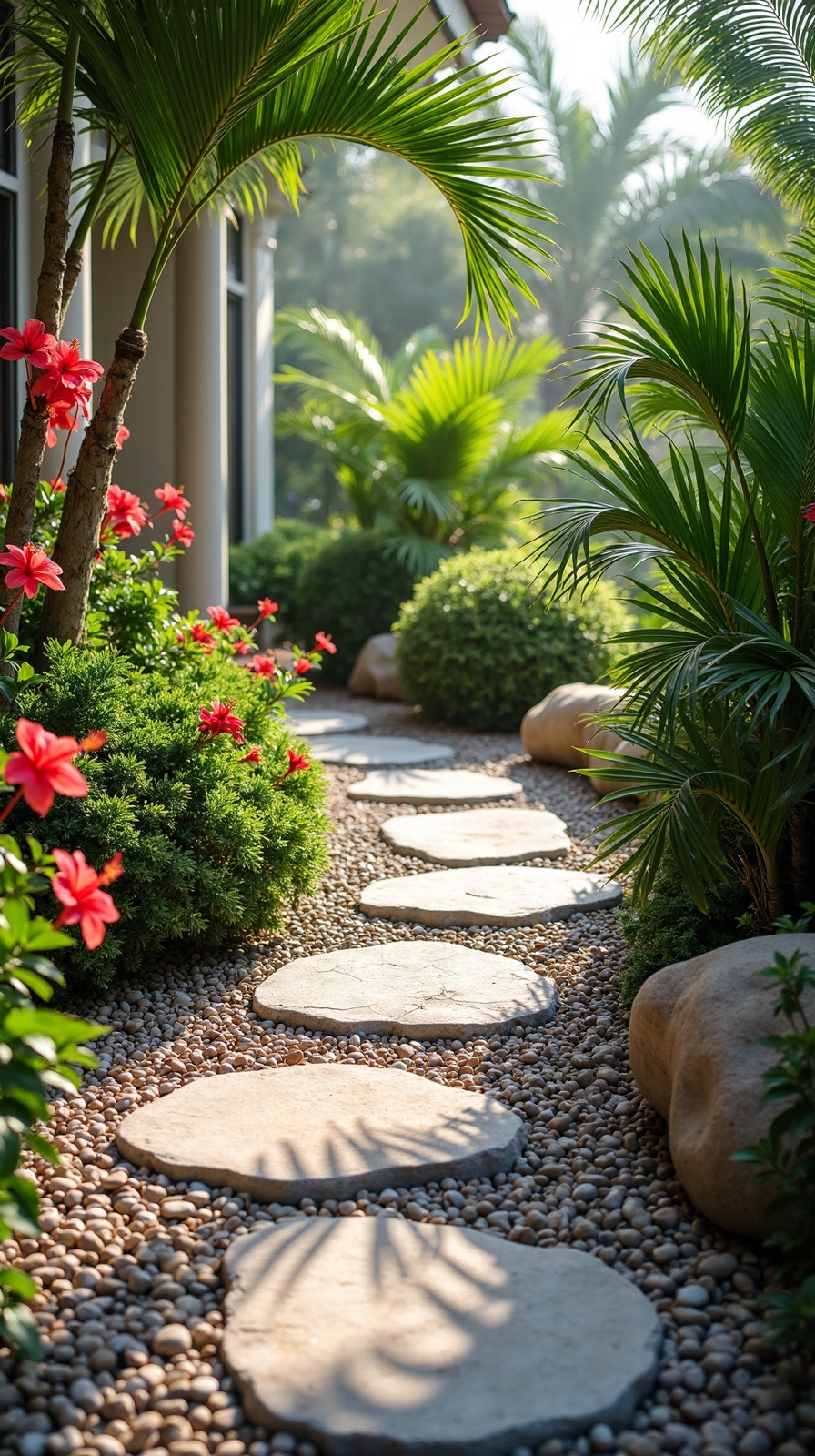 tropical garden pathways with natural stone