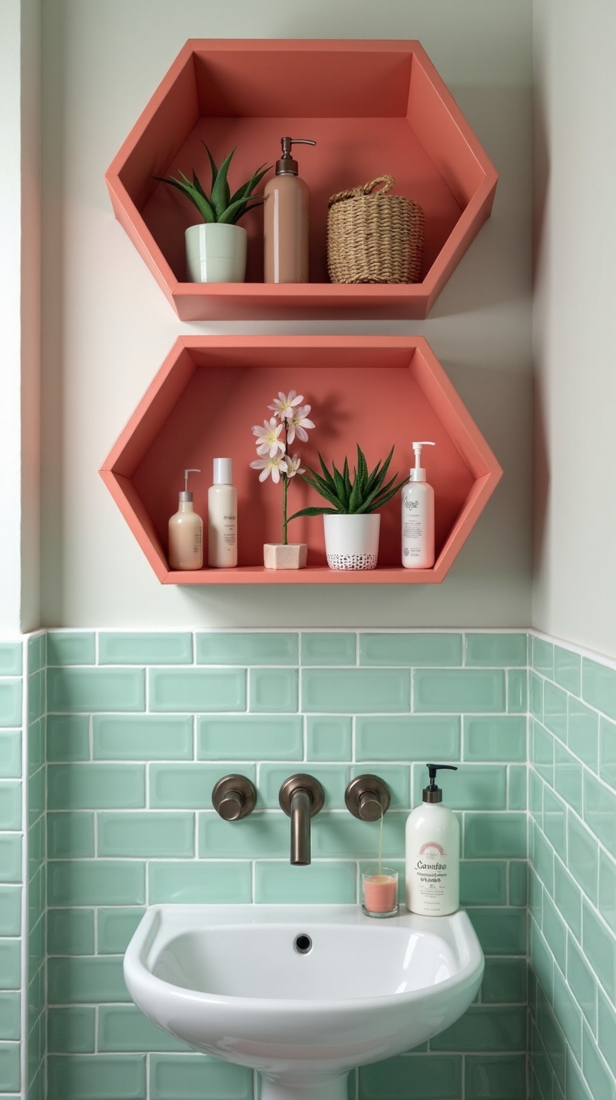 unique geometric floating bathroom storage