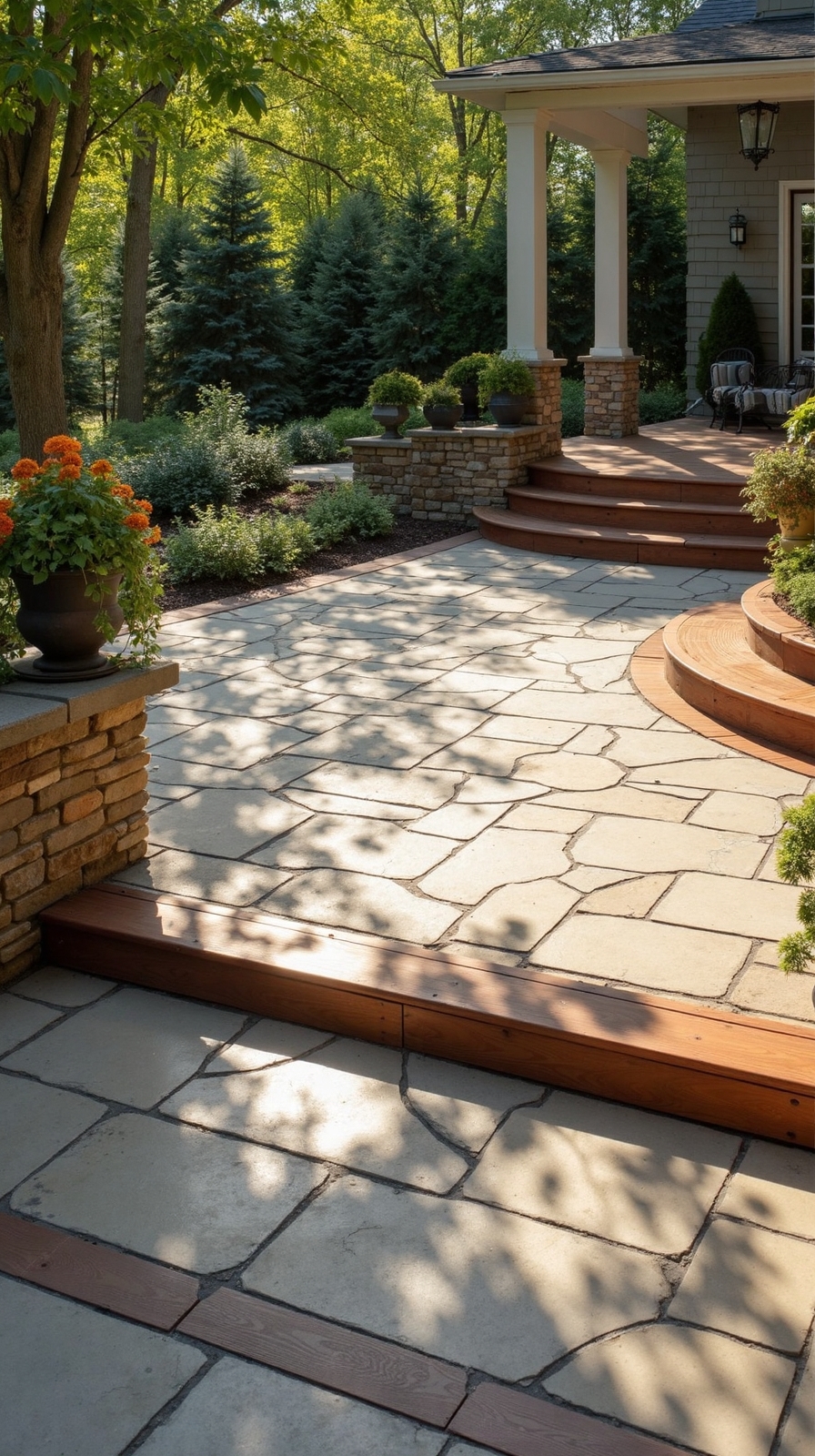 unique patio design with mixed materials
