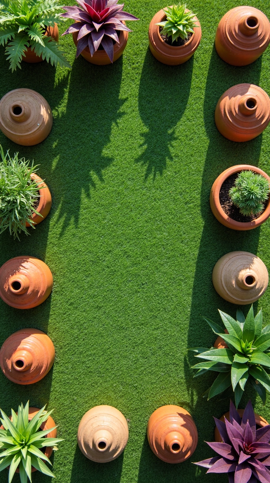 versatile container garden on synthetic lawn