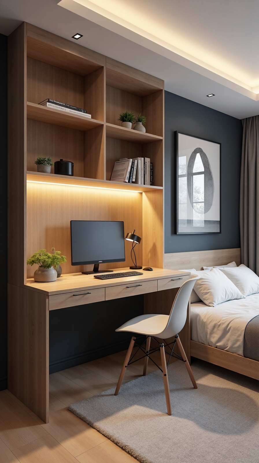 versatile corner office with trundle bed