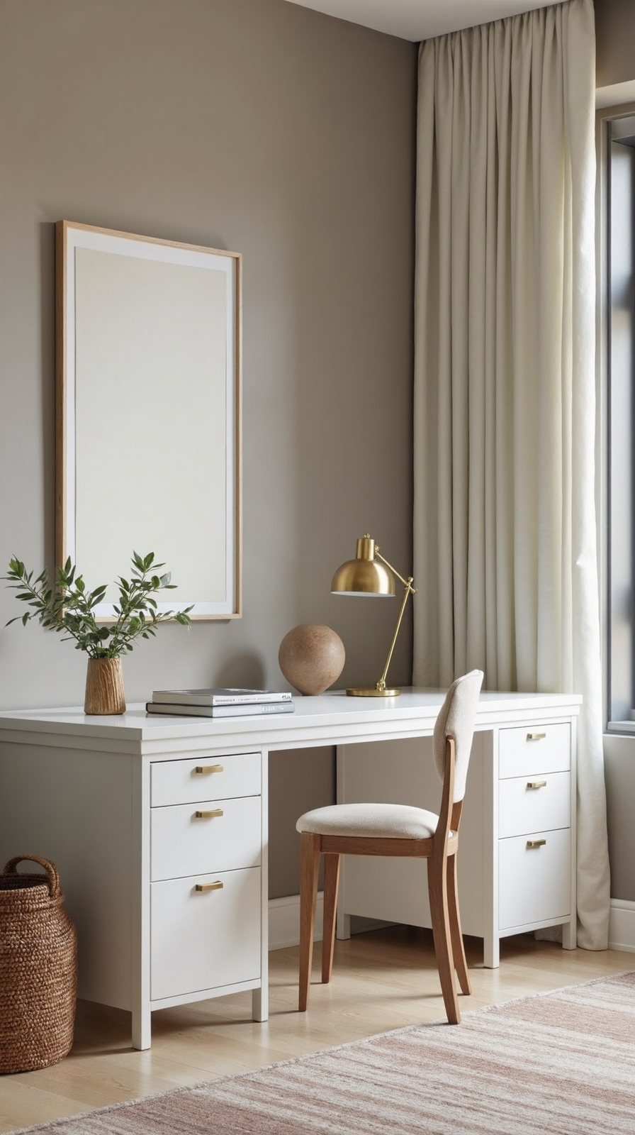 versatile greige backdrop with brass accents