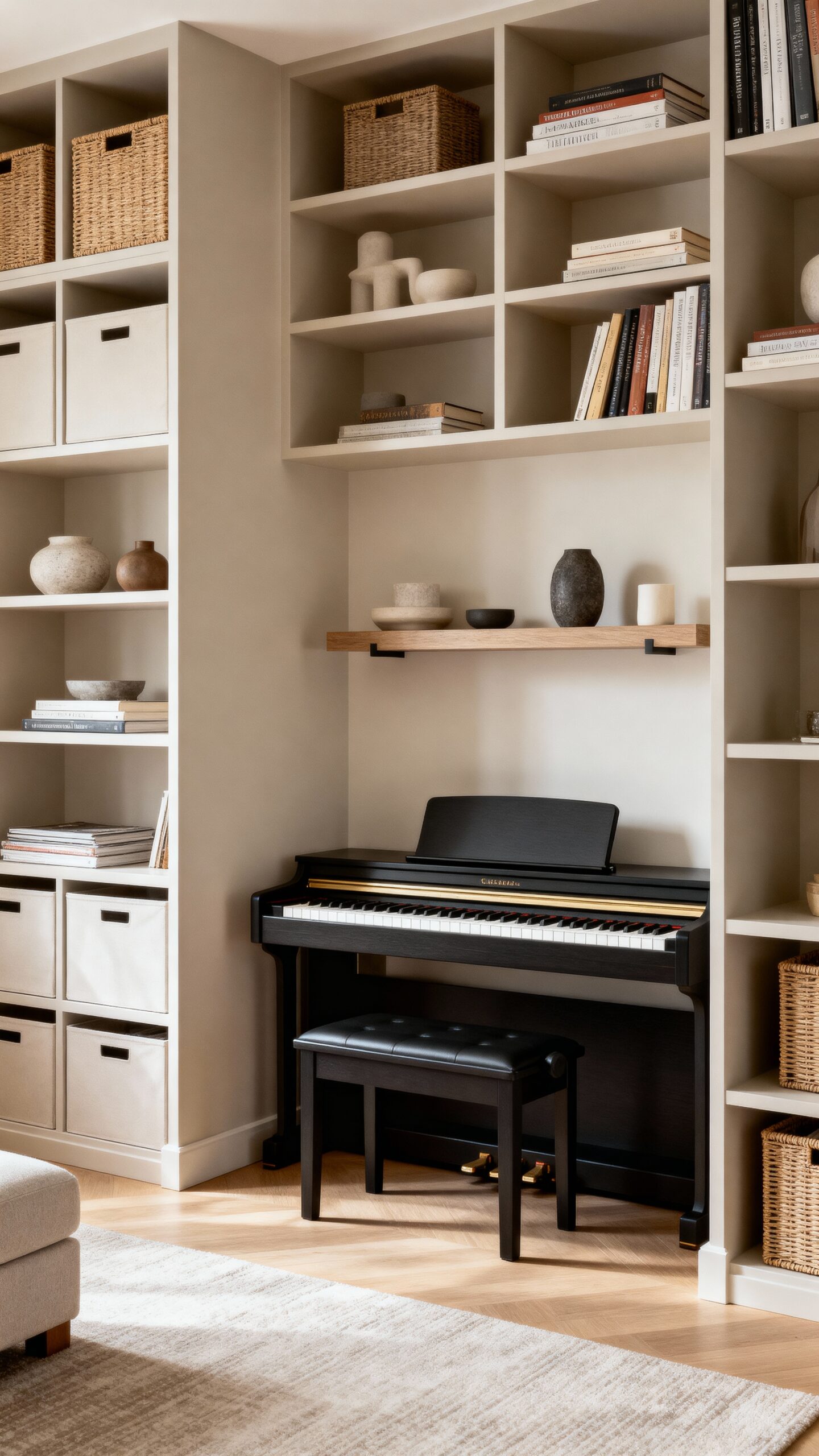 versatile music corner with built in storage