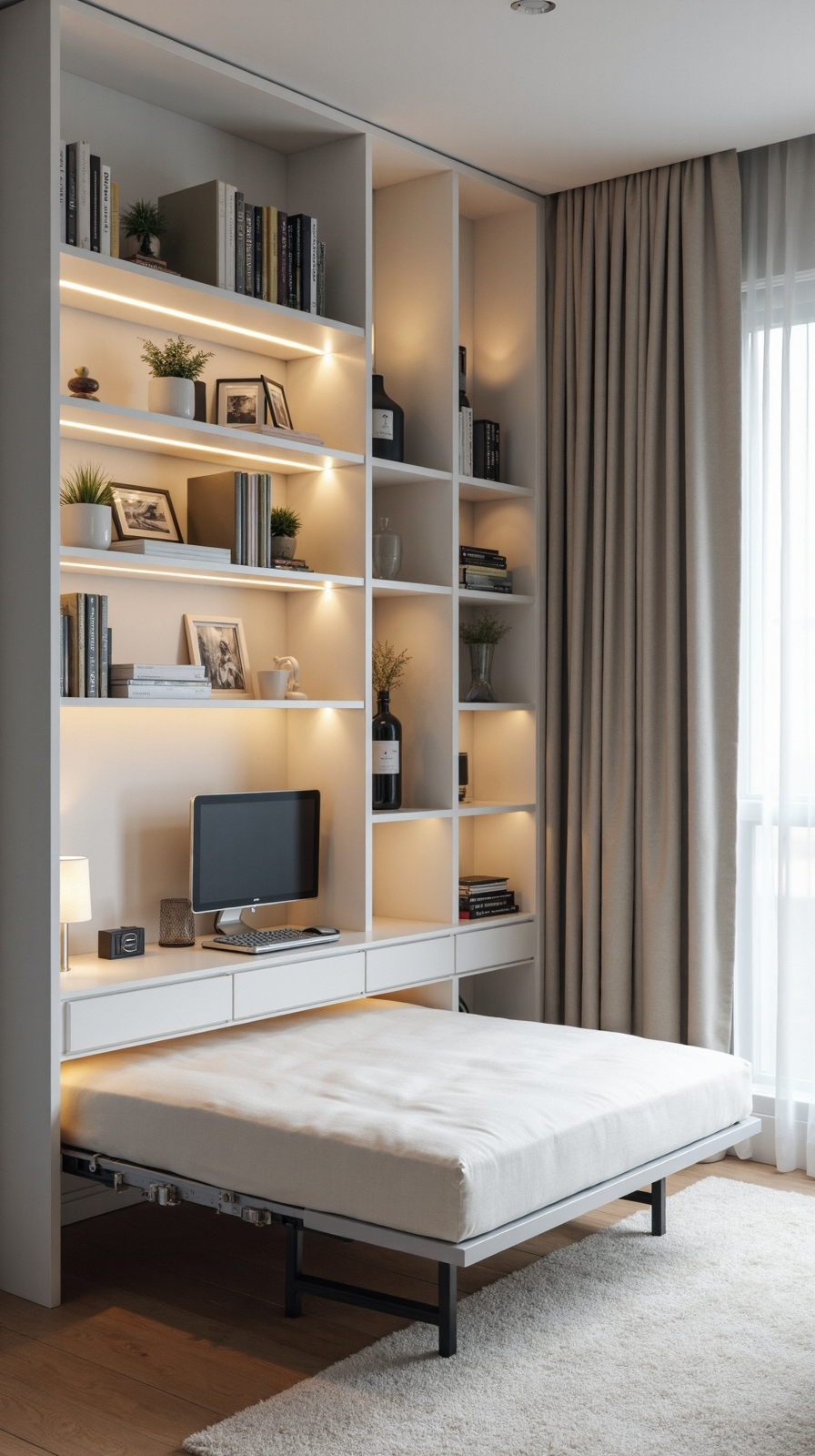versatile space saving custom built in bookshelf bed
