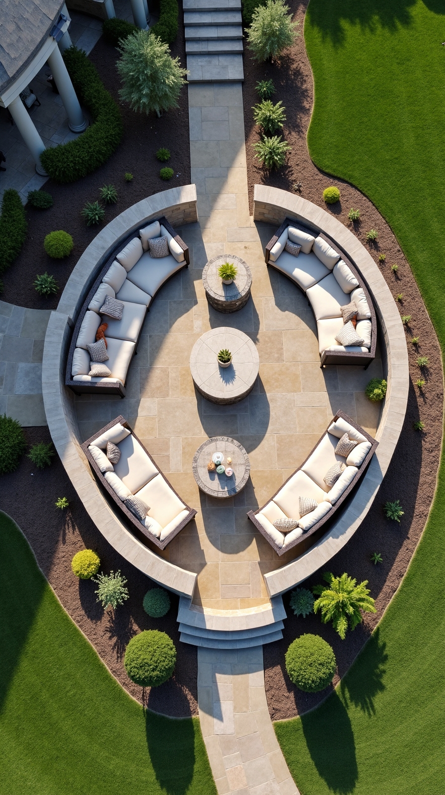 versatile zoned curved seamless patio design