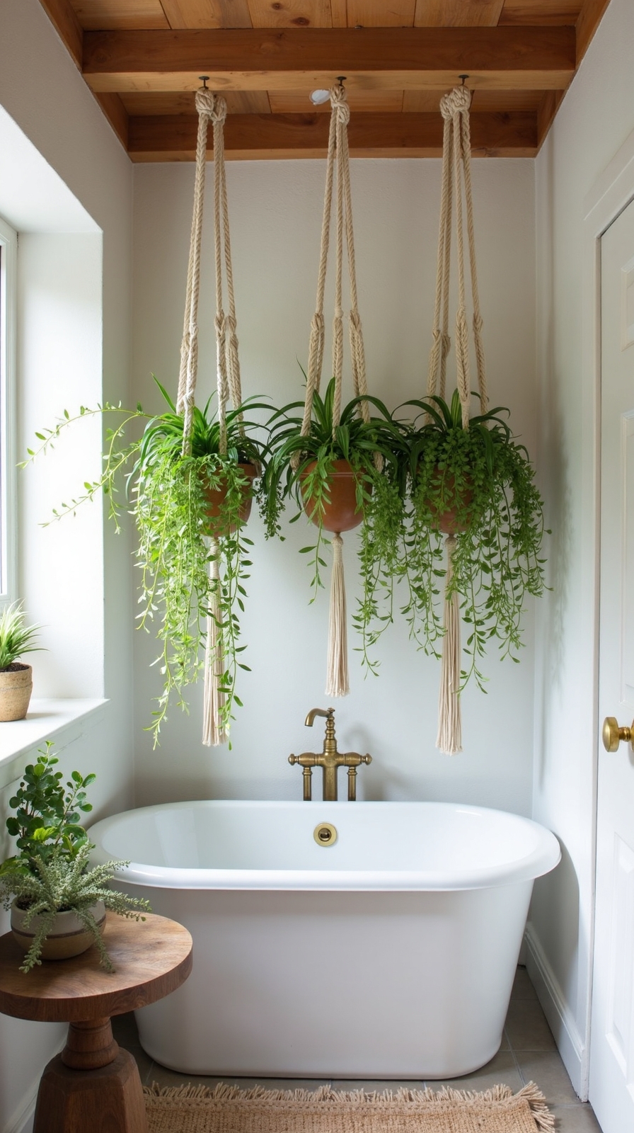 vertical boho bathroom hanging plant displays