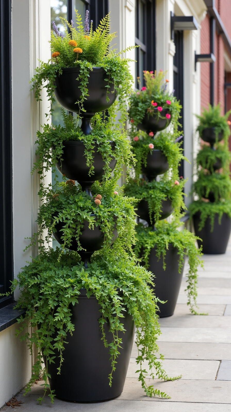 vertical cascading tiered planter towers