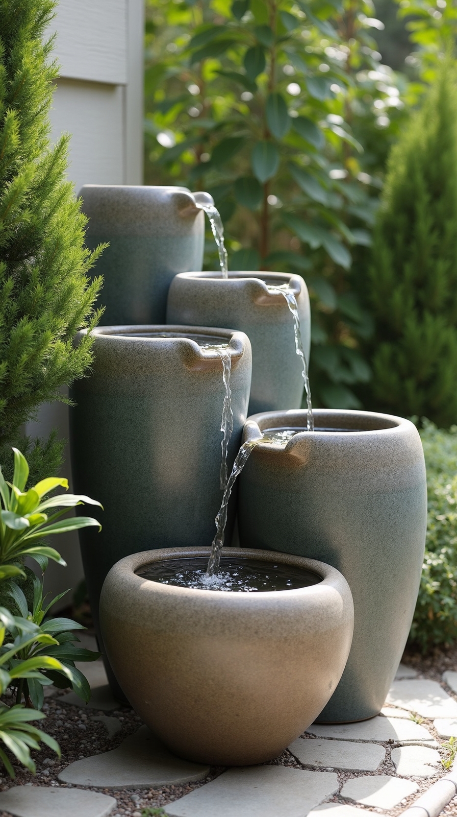 vertical cascading water fountain system