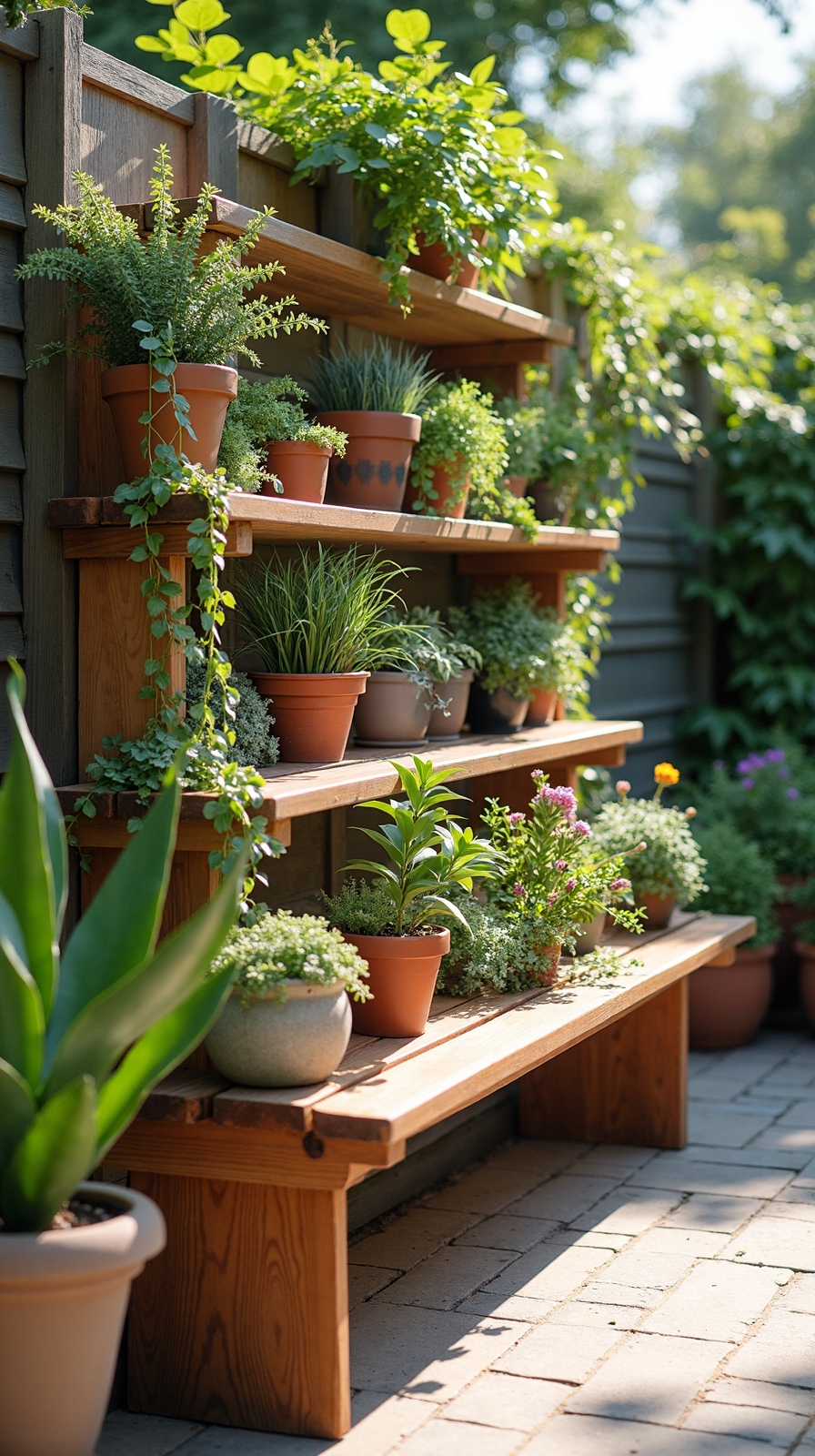 vertical garden sanctuary with tiered benches
