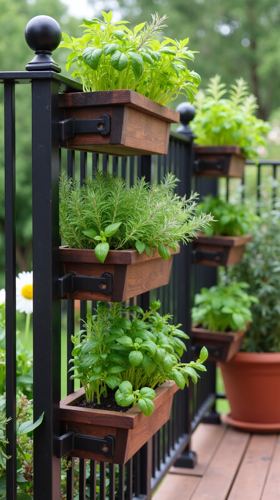 vertical herb garden on railings