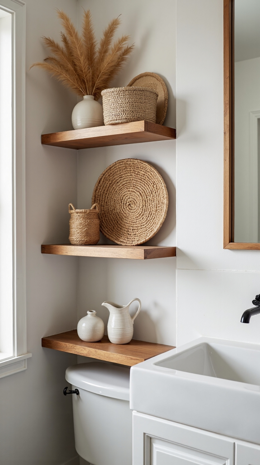 vertical space boho bathroom storage