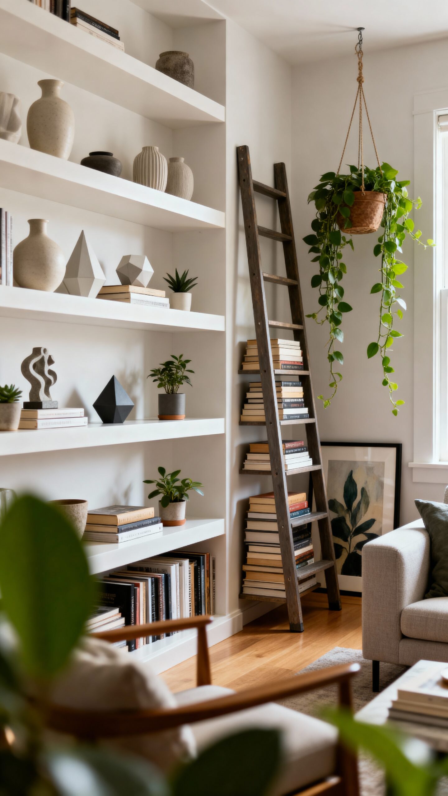 vertical storage creates spacious illusion