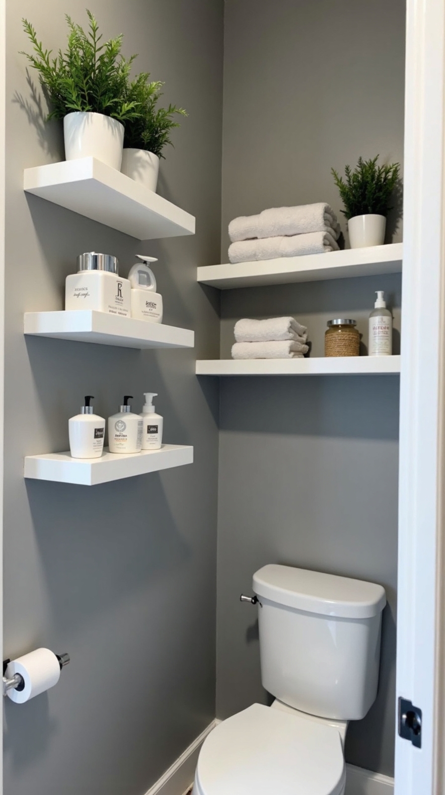 vertical storage space maximizing floating shelves