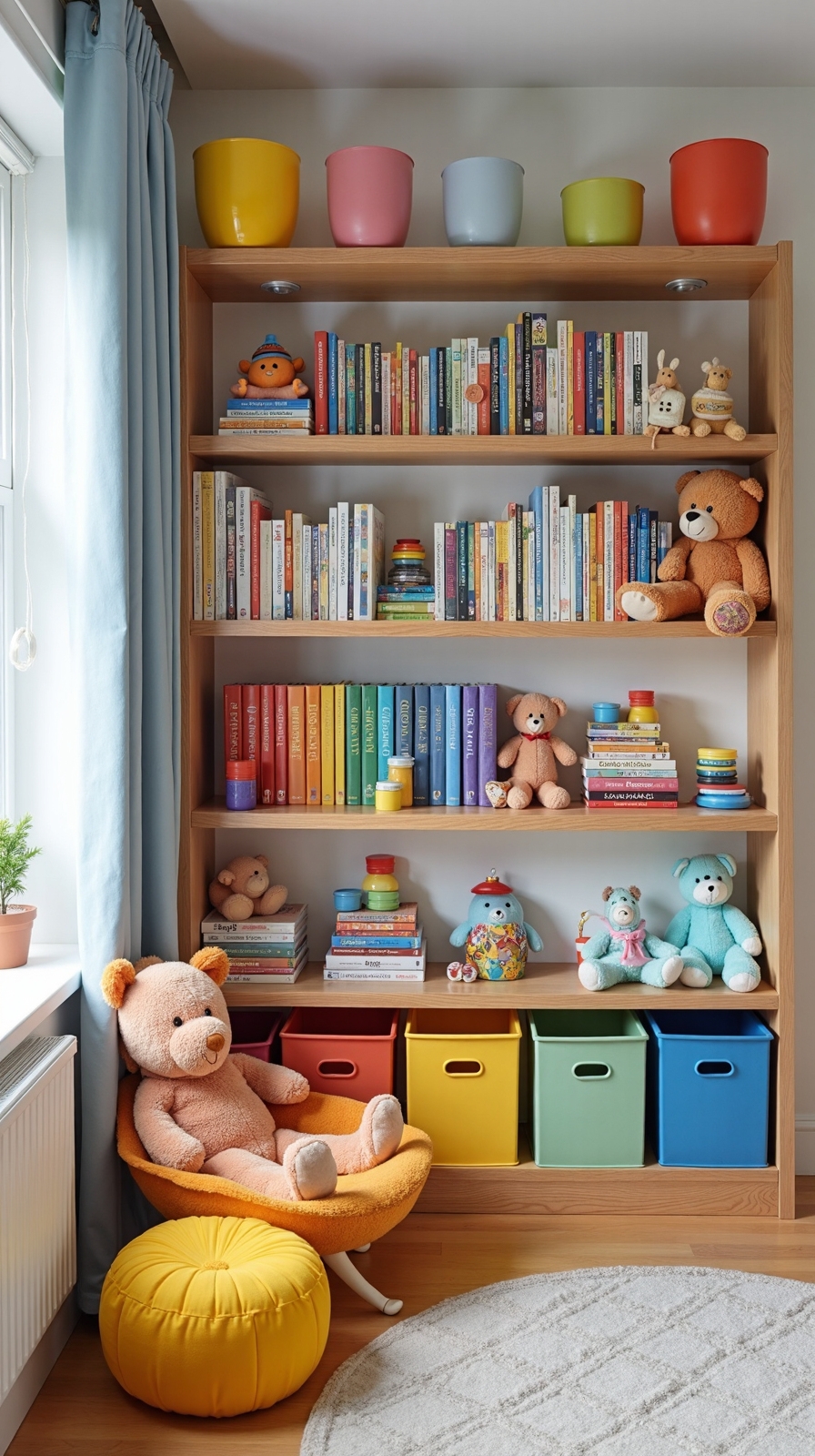 vibrant creative functional rainbow bookshelf