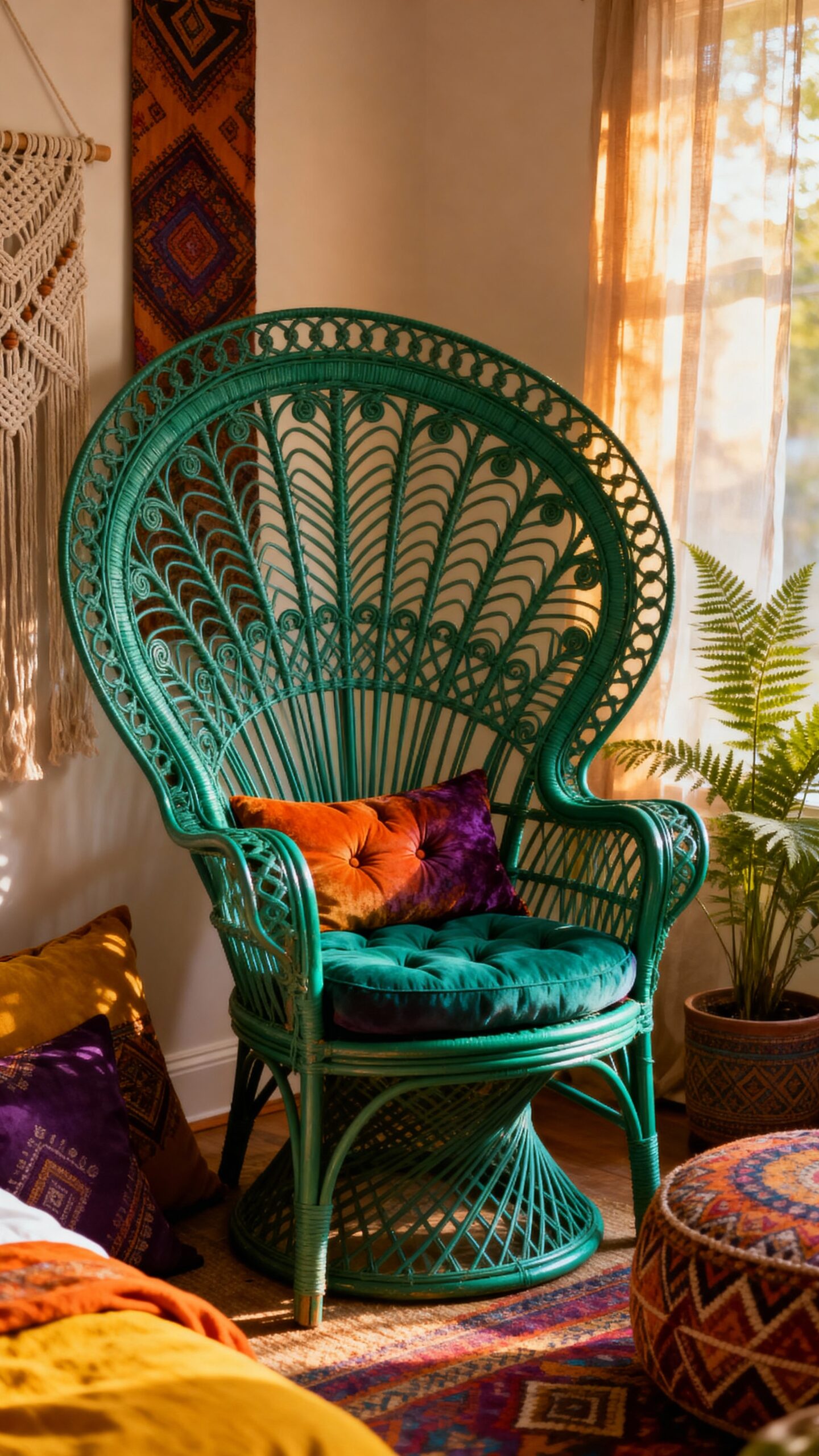 vibrant emerald green peacock chair statement