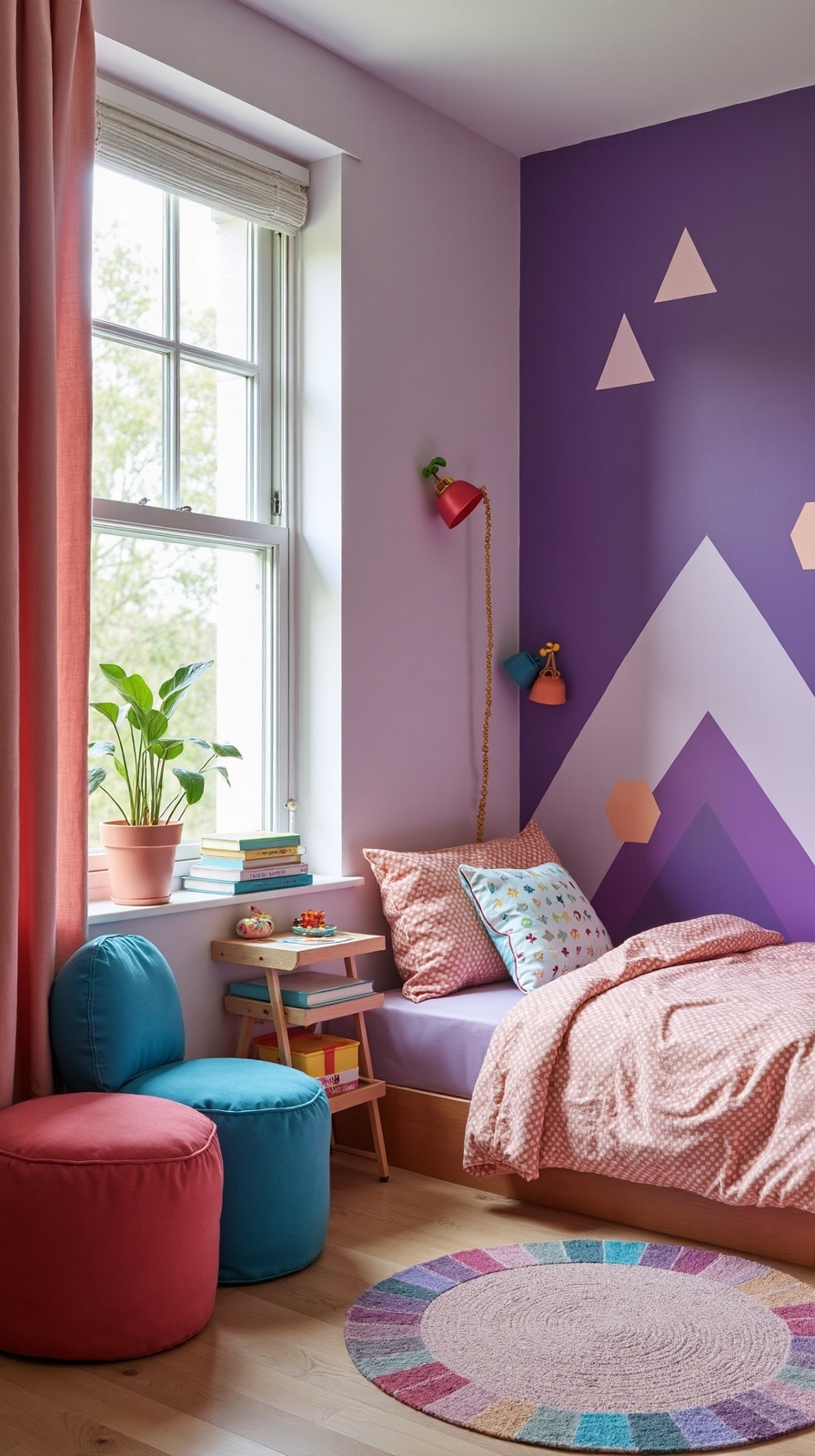 vibrant geometric purple wall patterns