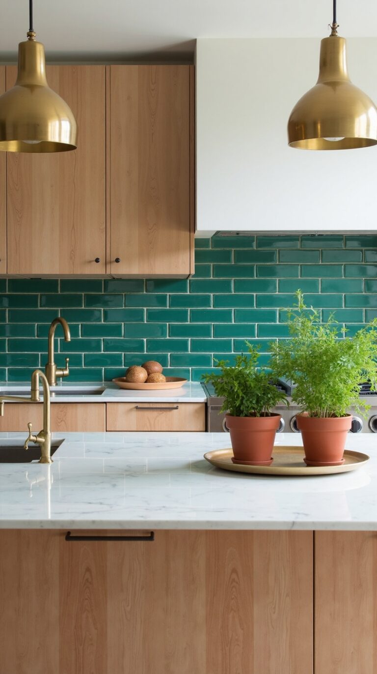 vibrant green kitchen tile backsplash