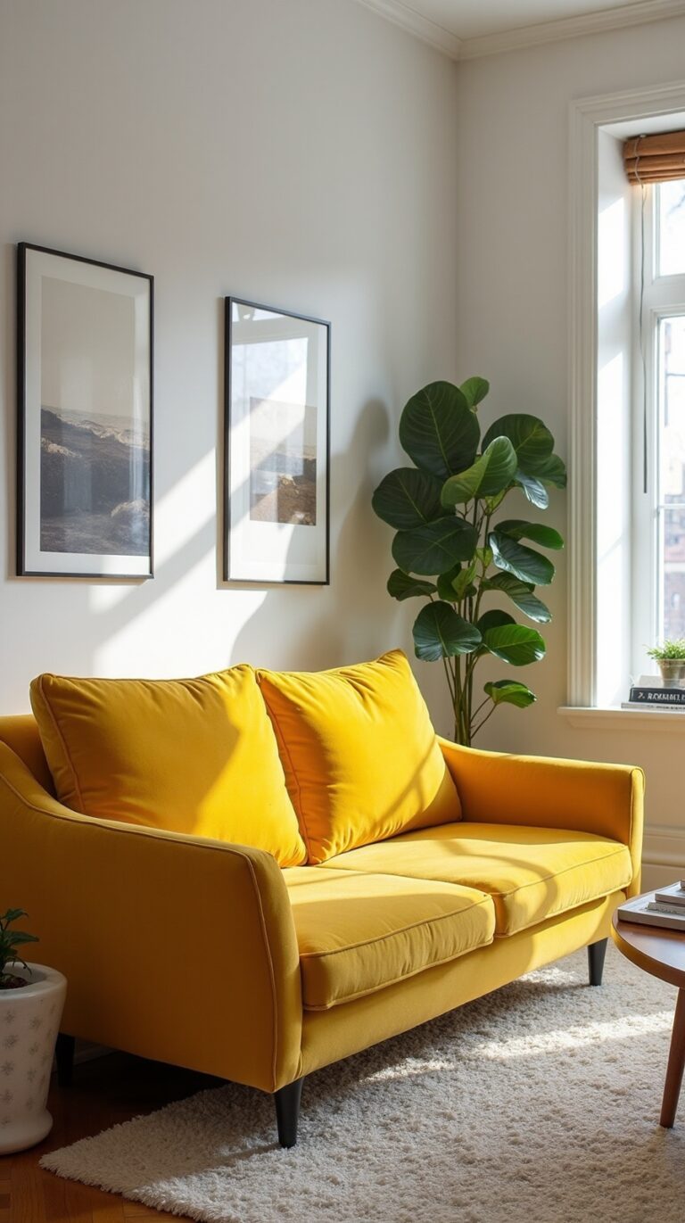 vibrant mustard couch energetic living room