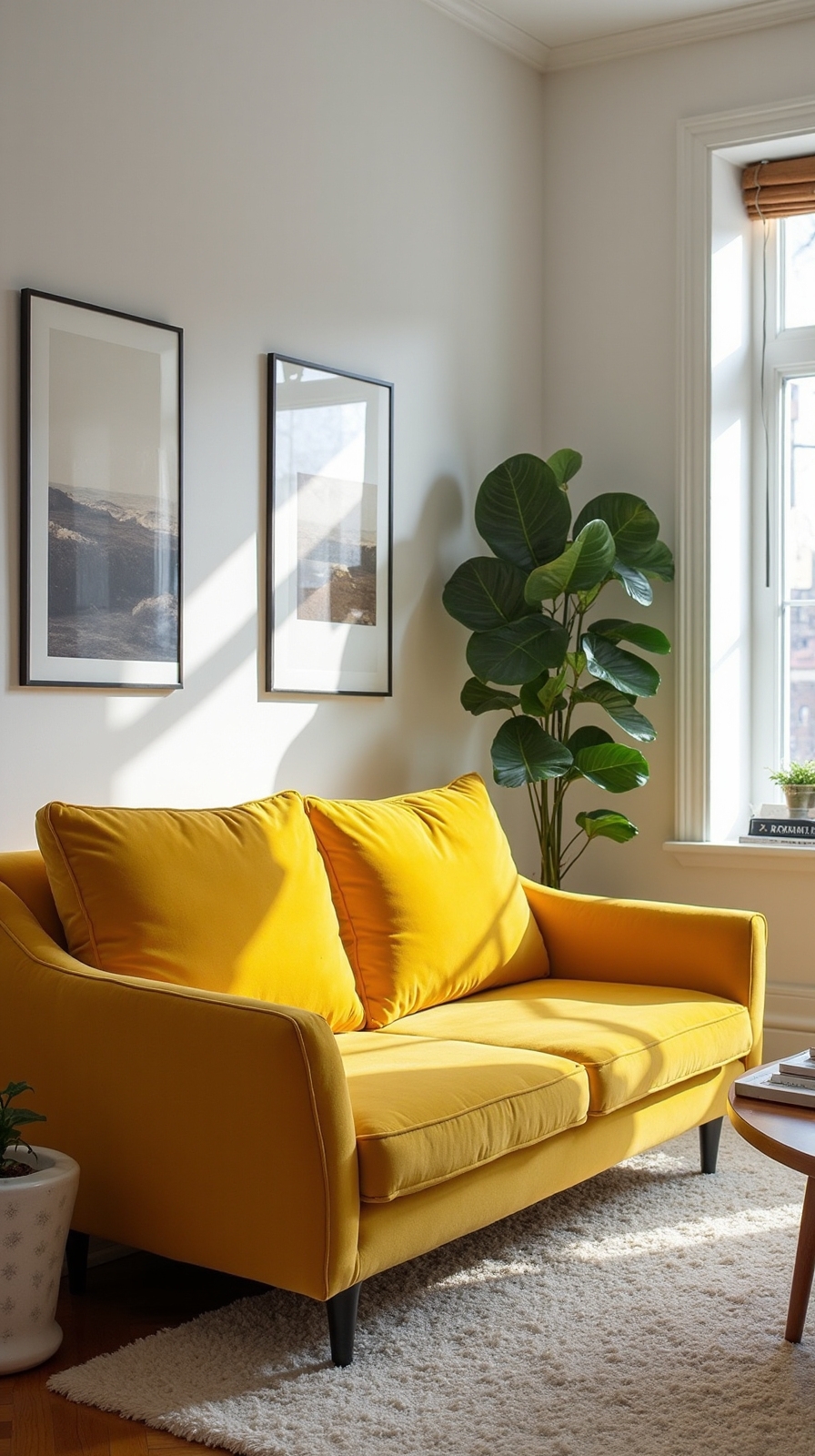 vibrant mustard couch energetic living room