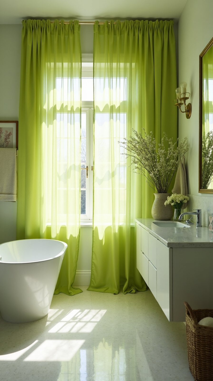 vibrant nature inspired bathroom window treatments