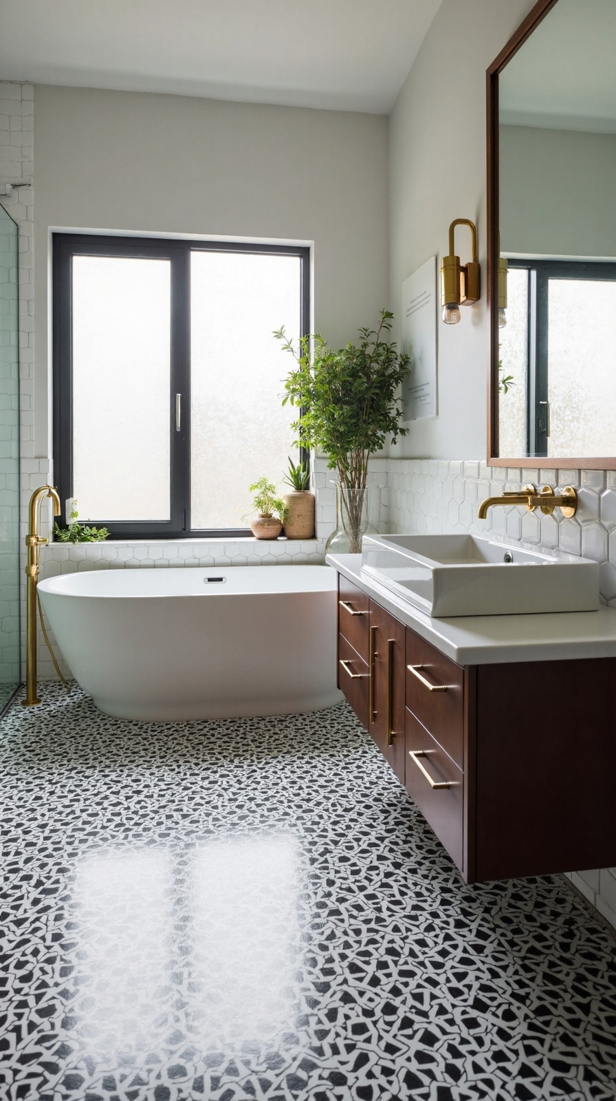 vibrant patterned visually engaging bathroom transforming