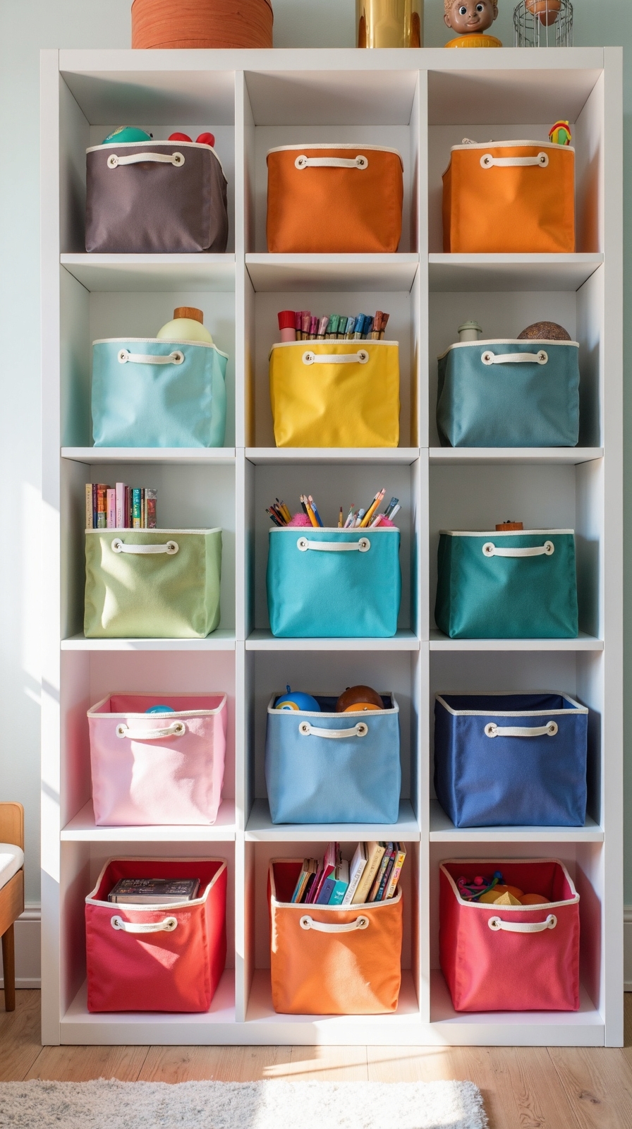 vibrant rainbow organized storage solution