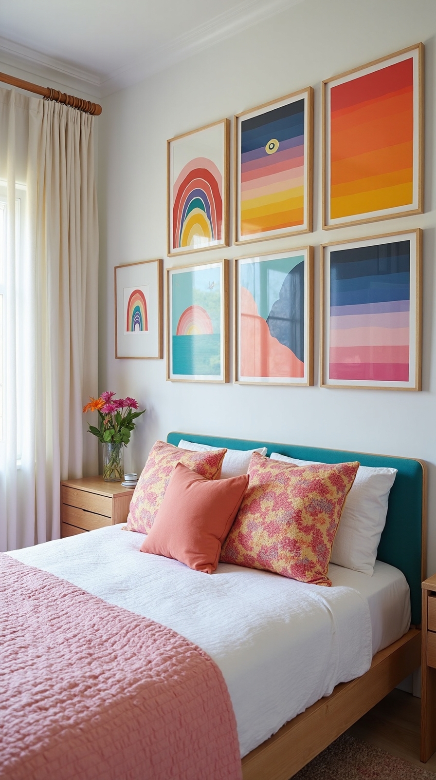 vibrant rainbow themed gallery wall inspiration