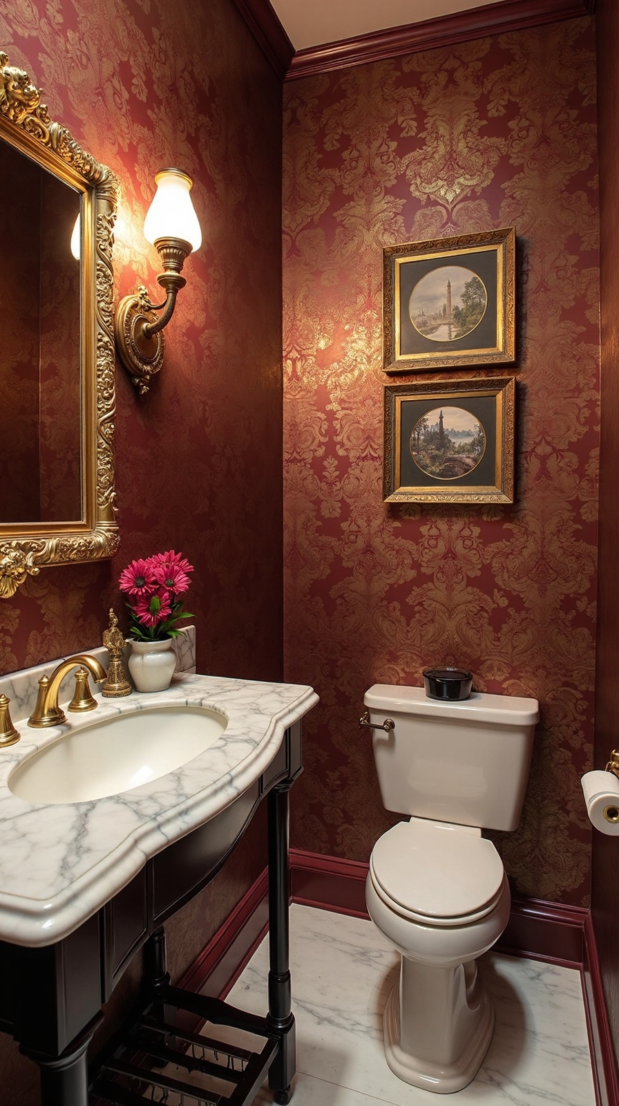 vintage damask for luxurious bathrooms