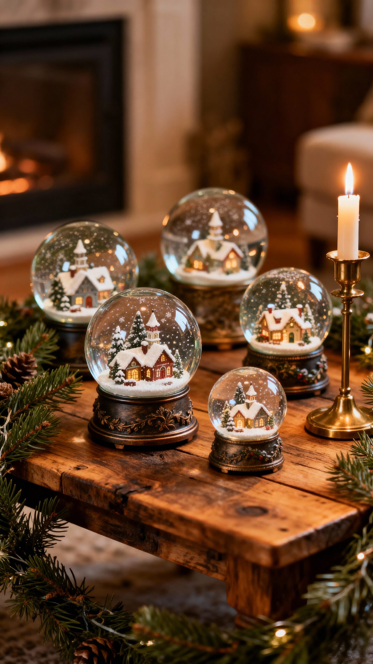 vintage inspired nostalgic winter snow globe display