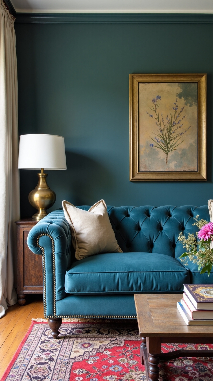 vintage inspired teal blue chesterfield elegance