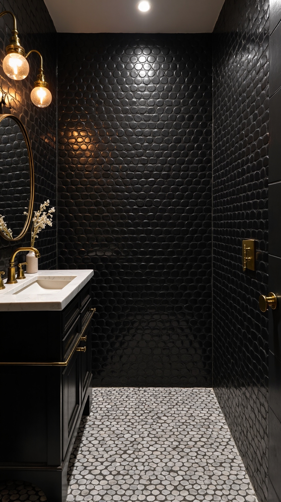 vintage modern black penny tiles appeal