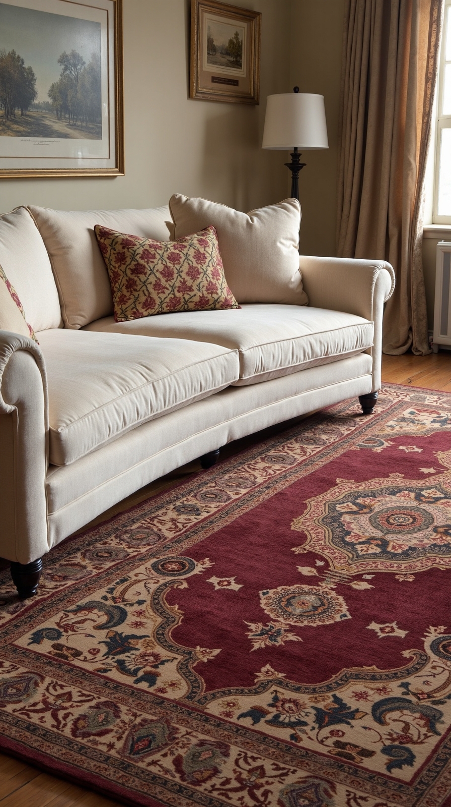 vintage rug patterns transform beige furniture
