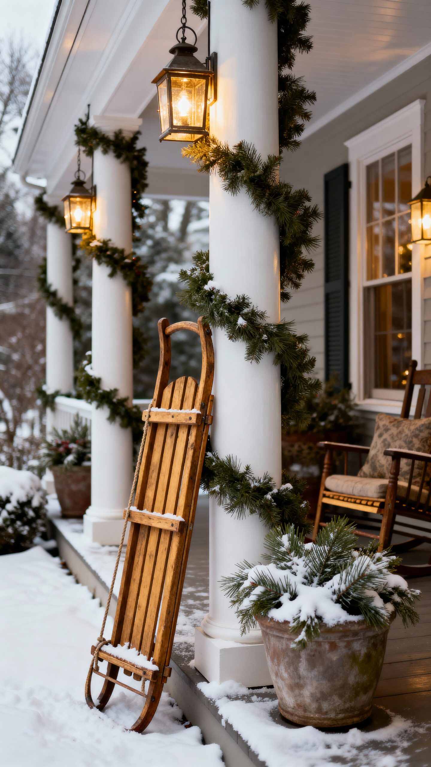 vintage sled winter porch decor