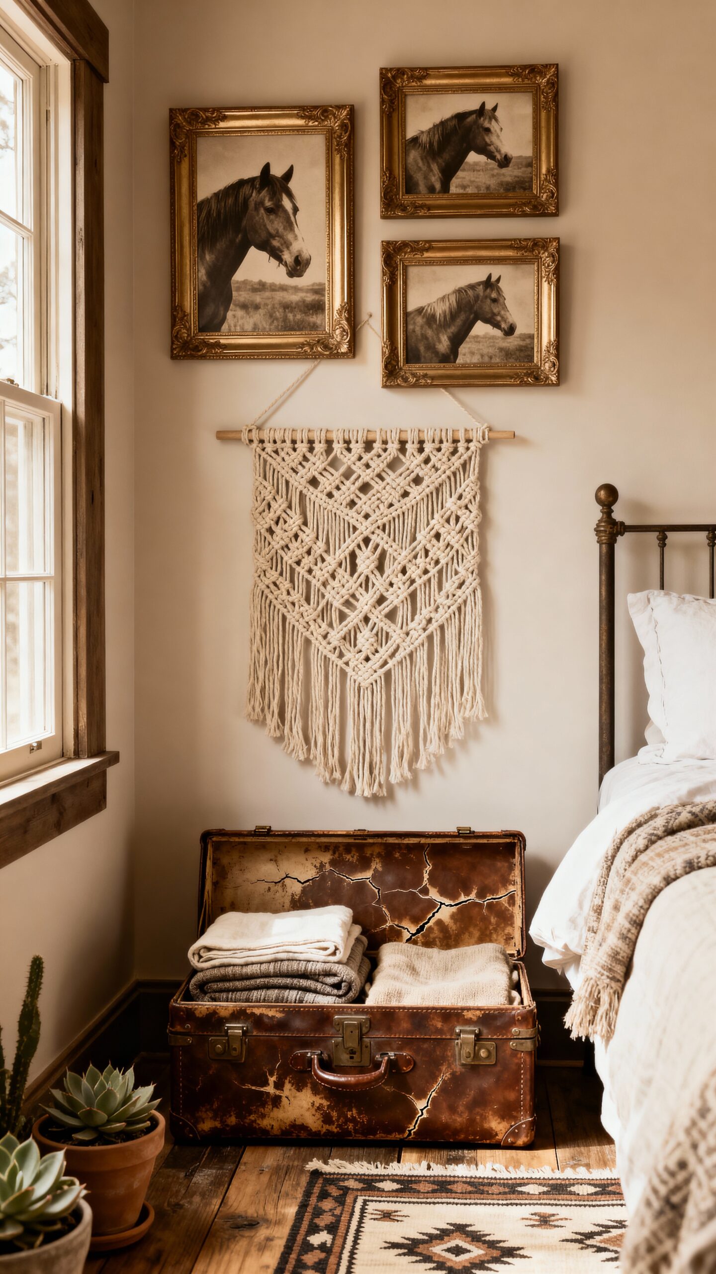 vintage western art boho bedroom