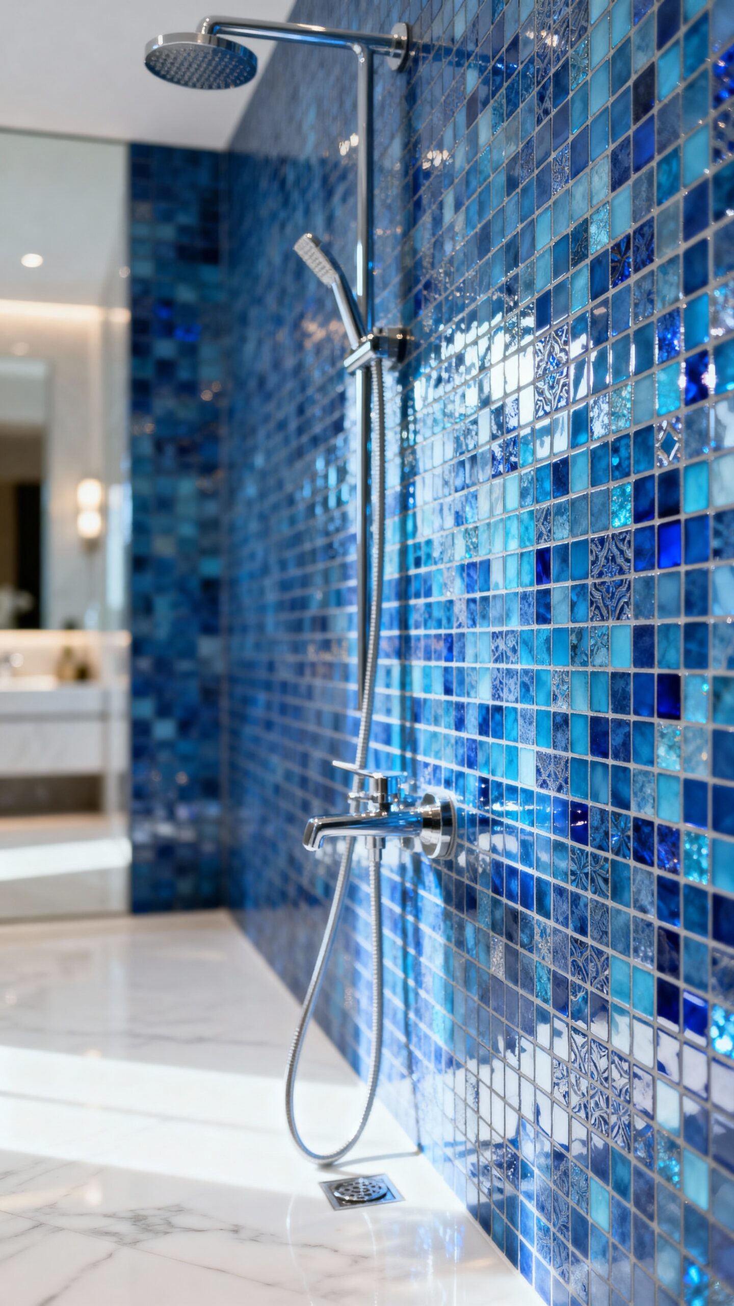 visually captivating mosaic shower experience