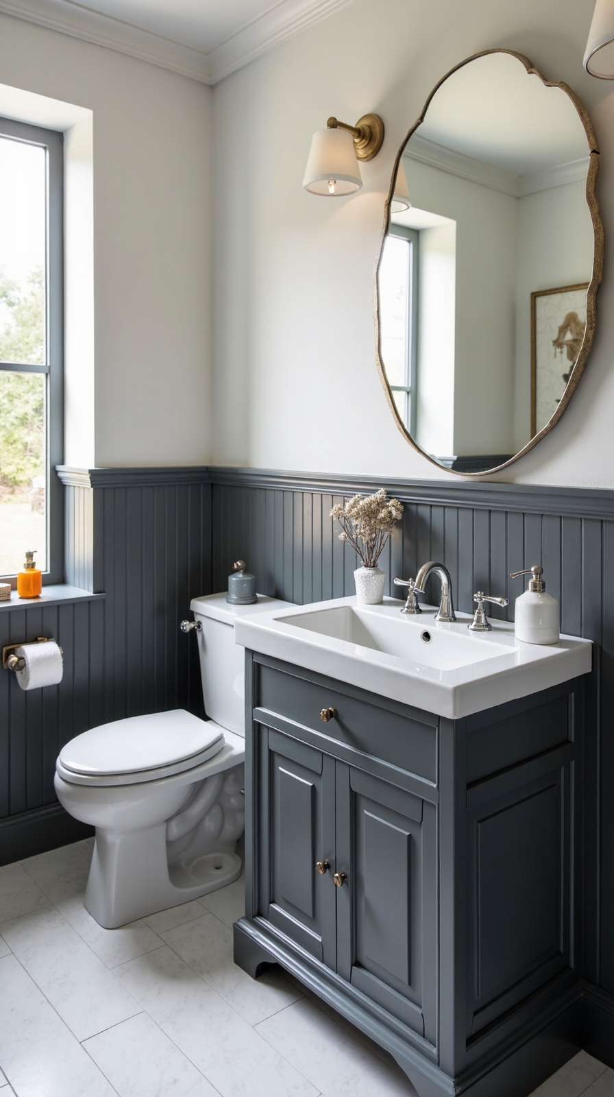 visually expand compact bathroom space