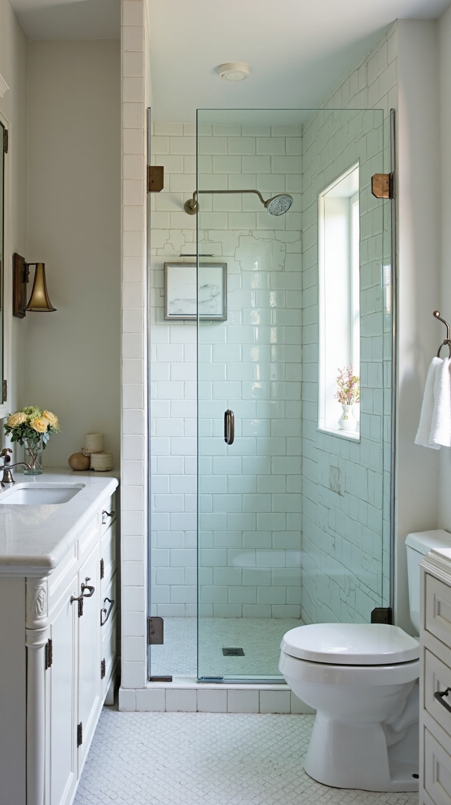 visually expansive mirrored shower enclosures