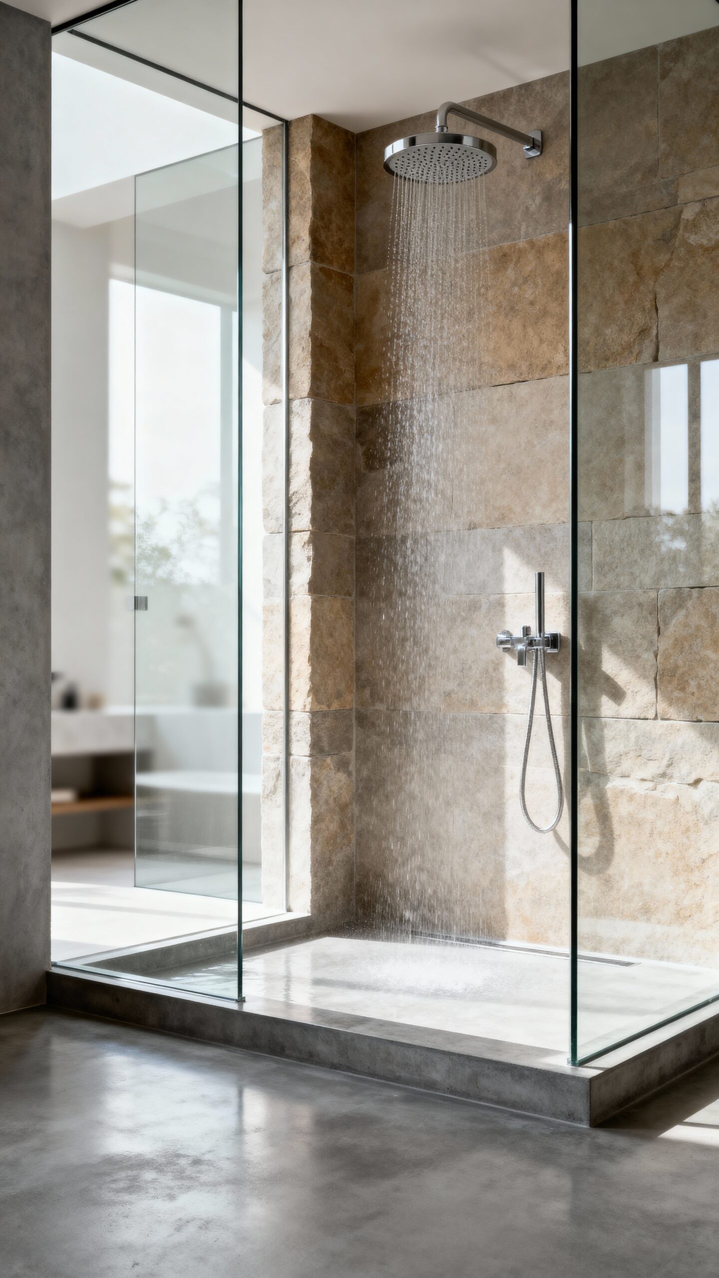 visually expansive spatially integrated bathroom retreat