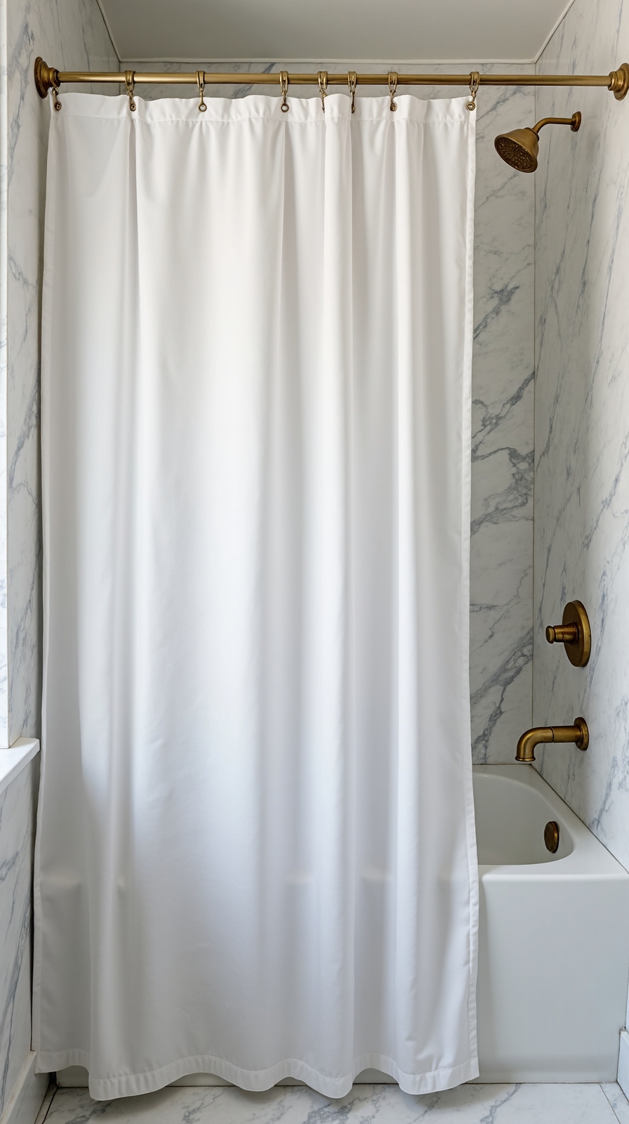 visually open bathroom transformation with curtains