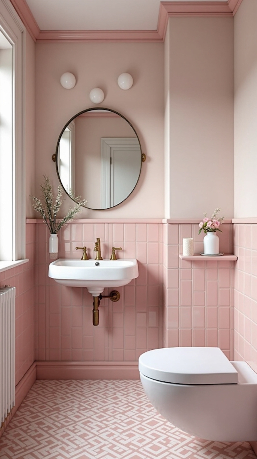 visually striking geometric bathroom floor tiles