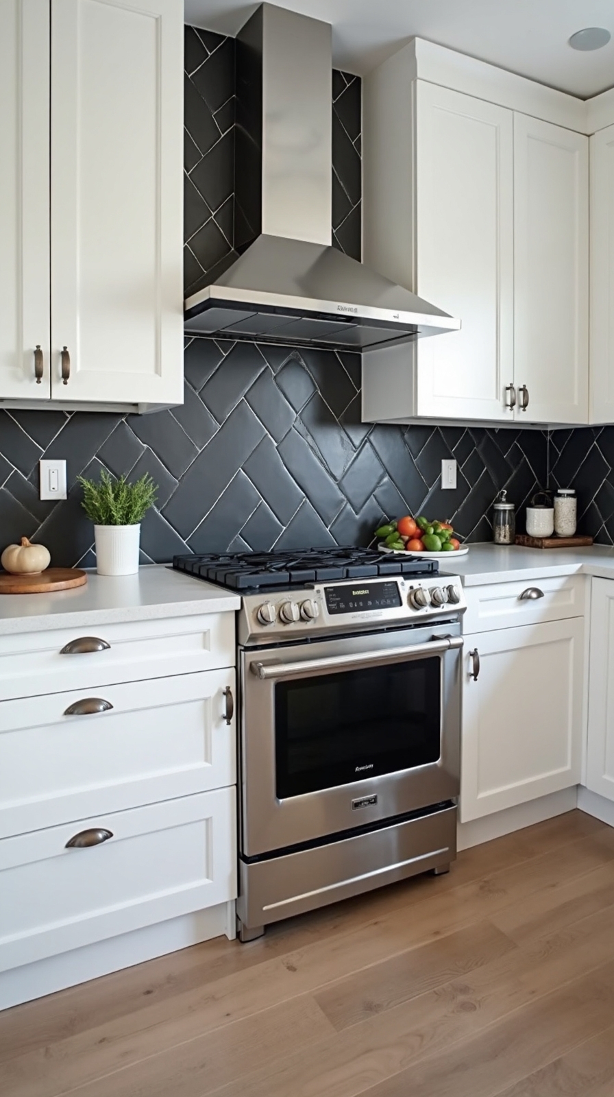 visually striking geometric kitchen splashback