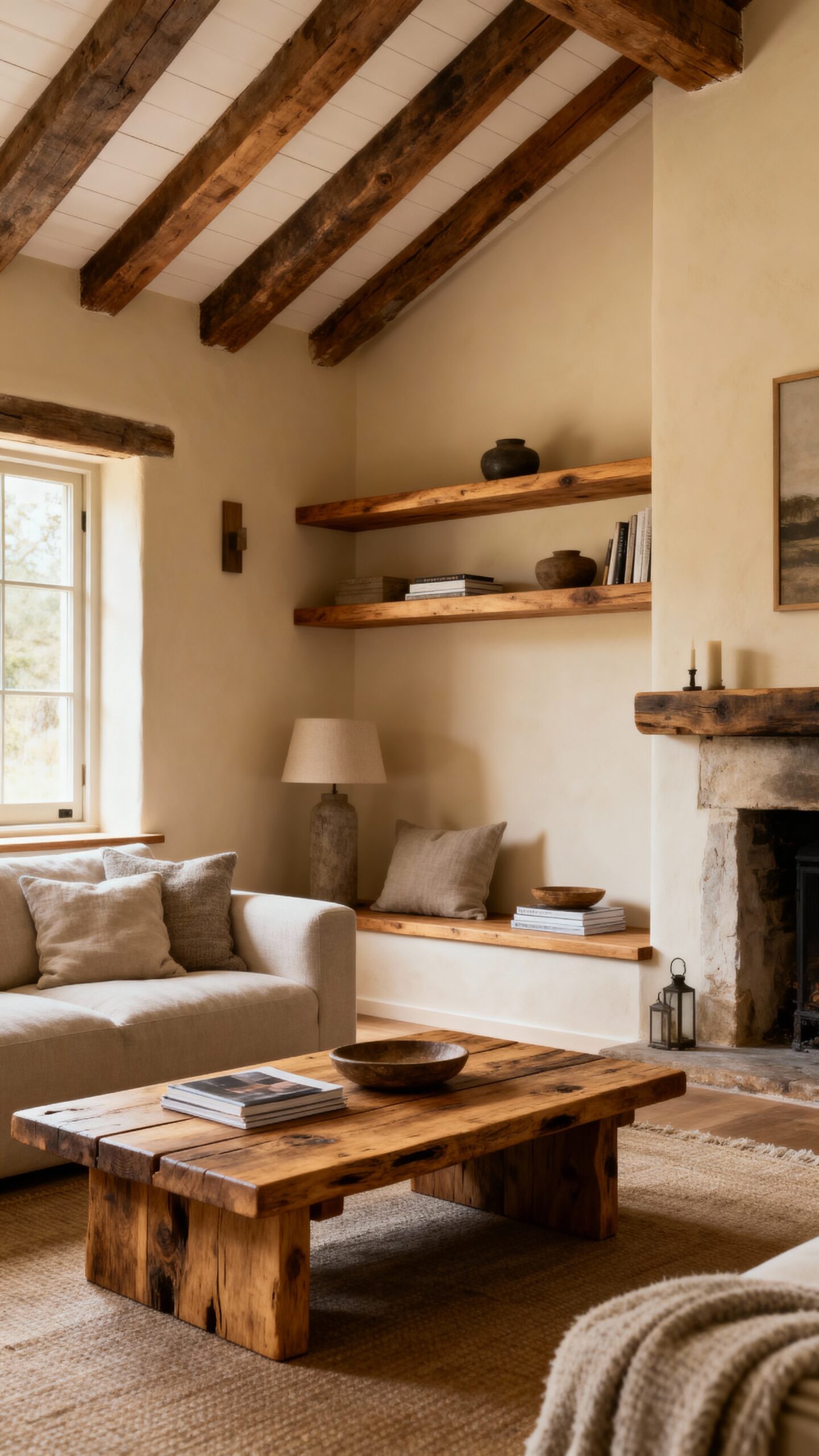 warm authentic cottage living room design