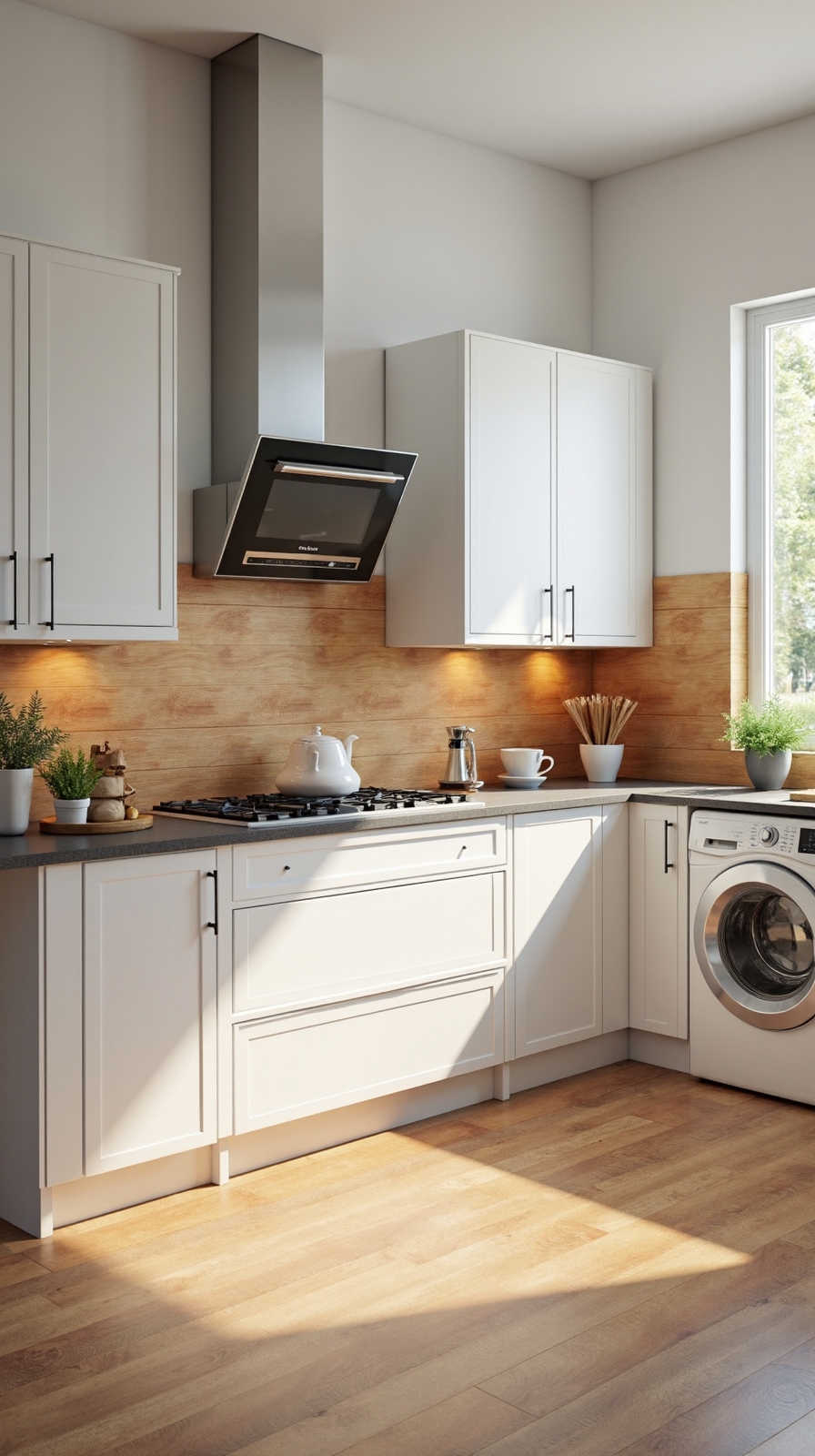 warm contemporary wood look tile aesthetic