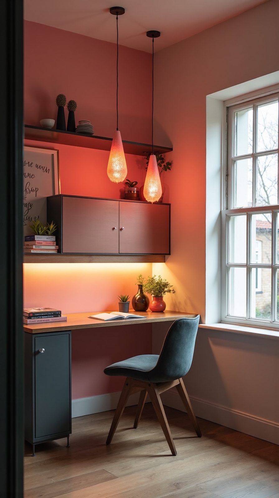 warm inviting coral office lighting