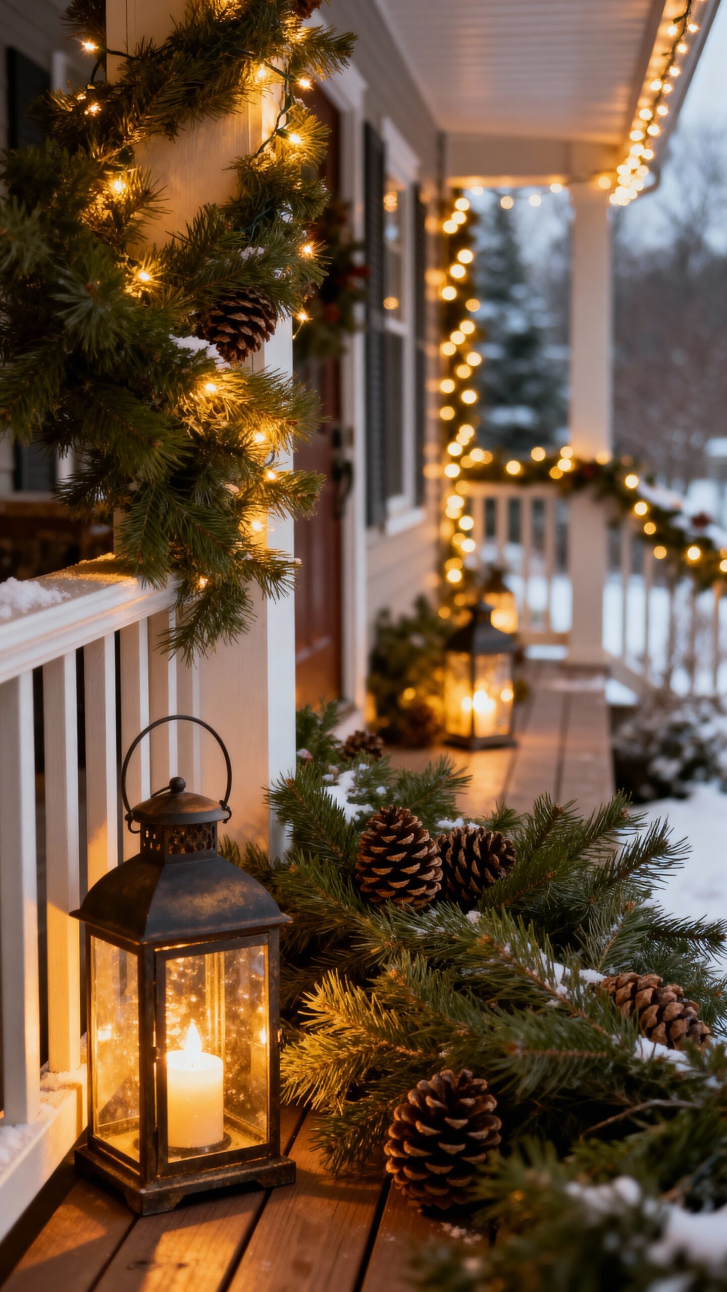 warm inviting porch ambiance with lights