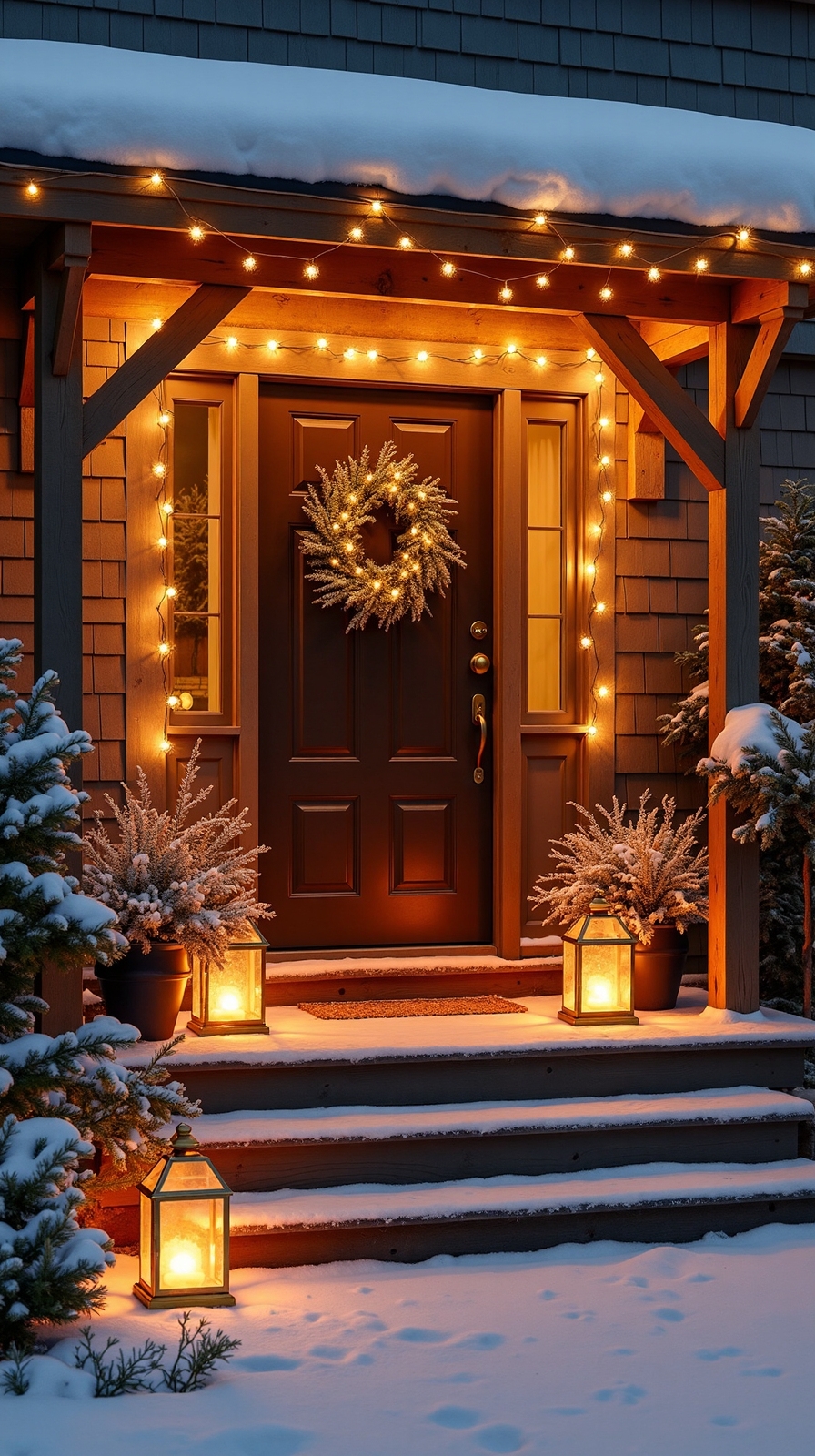 warm inviting winter entryway lighting