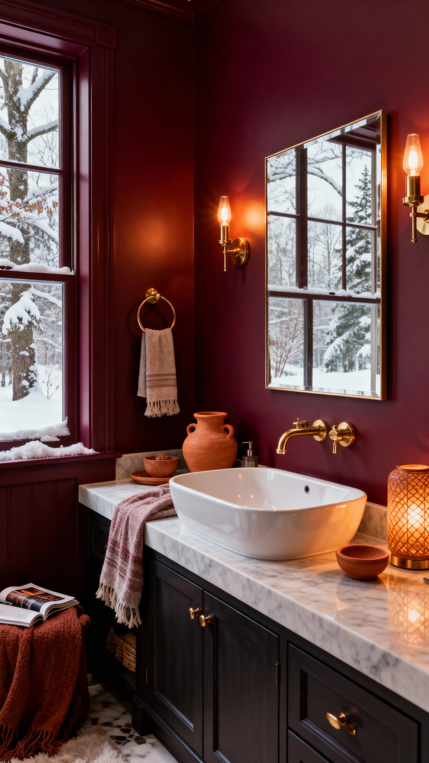 warm jewel toned cozy bathroom retreat