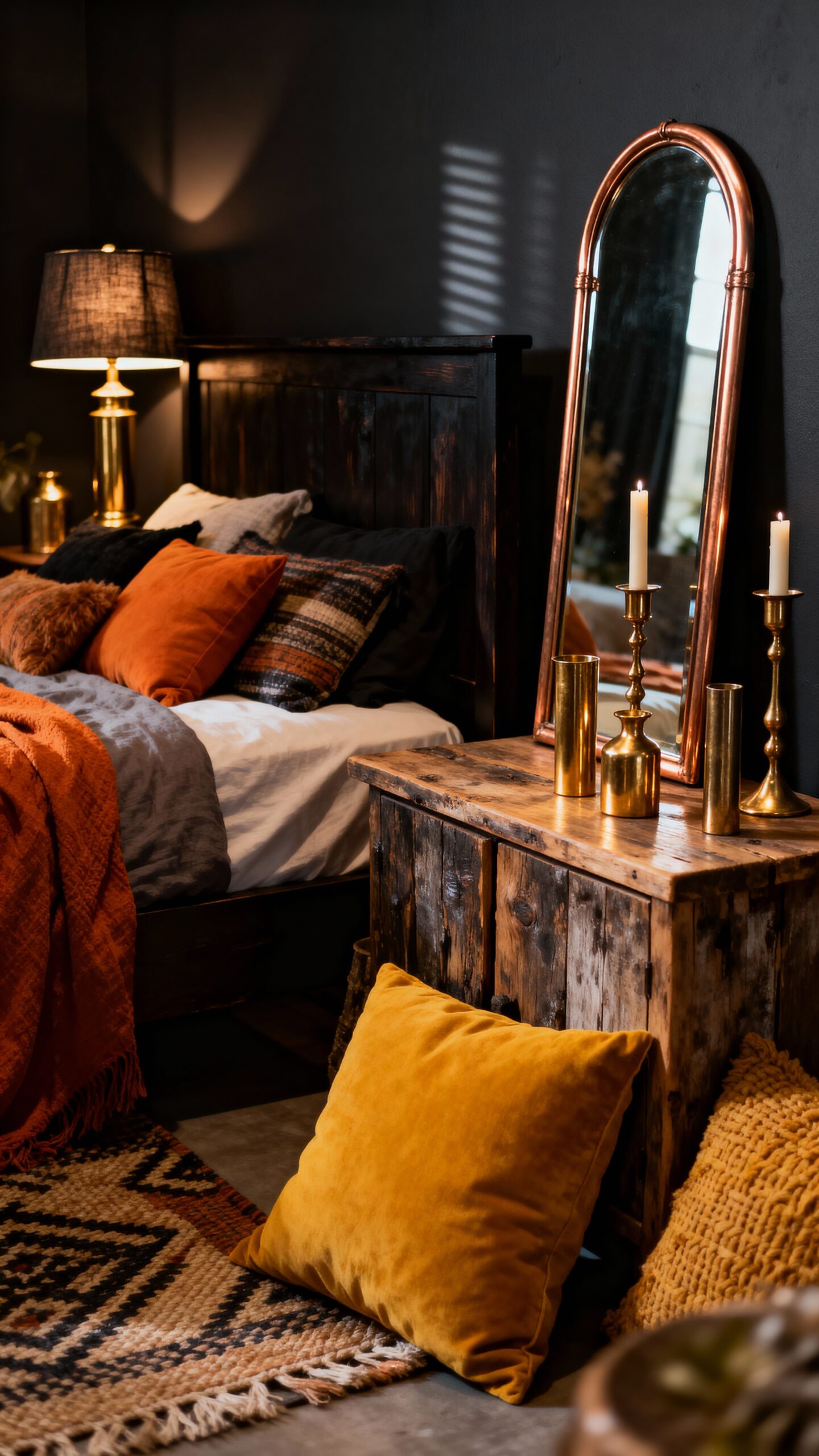 warm metallic boho bedroom accents