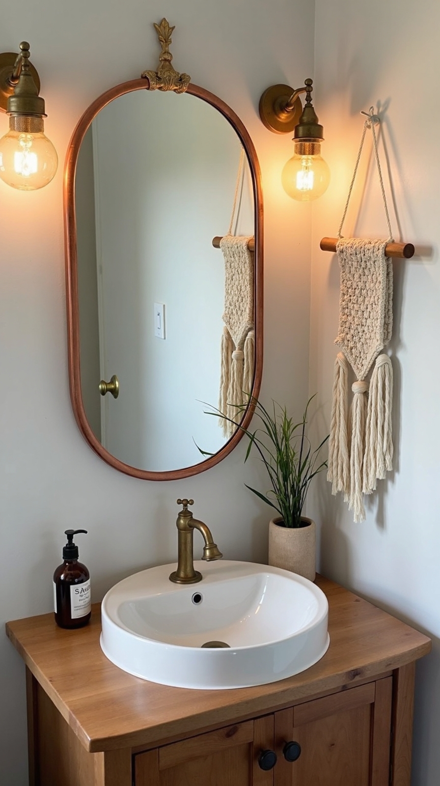 warm metallic rustic bathroom accents